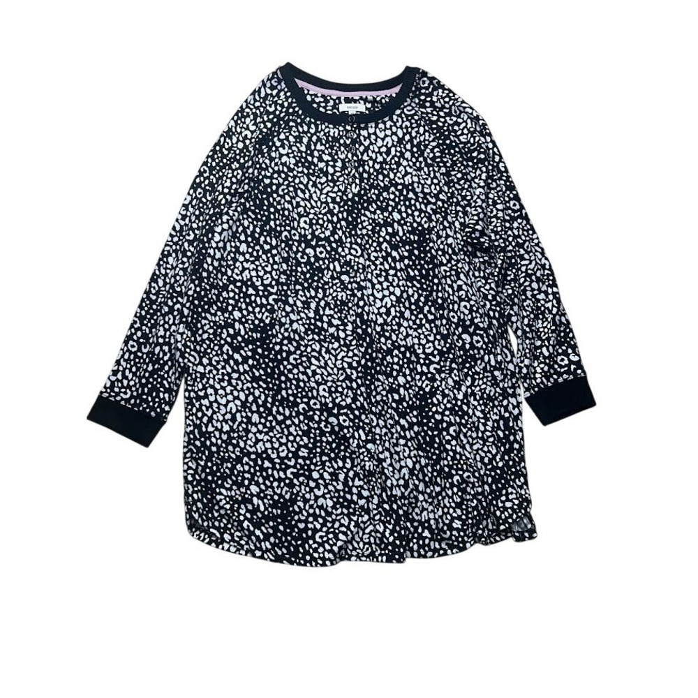 Kensie Womens 3X Black White Leopard Animal Print Henley‎ Tunic Top with Pockets